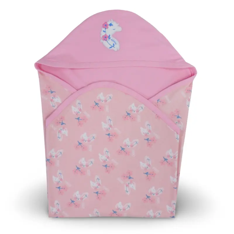 Cotton Baby Blanket  Pink with Seahorse & Floral Design