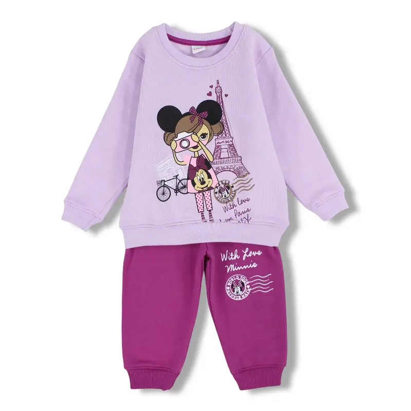 Girl Cotton Pajama Set  Purple/Berry with Minnie Print