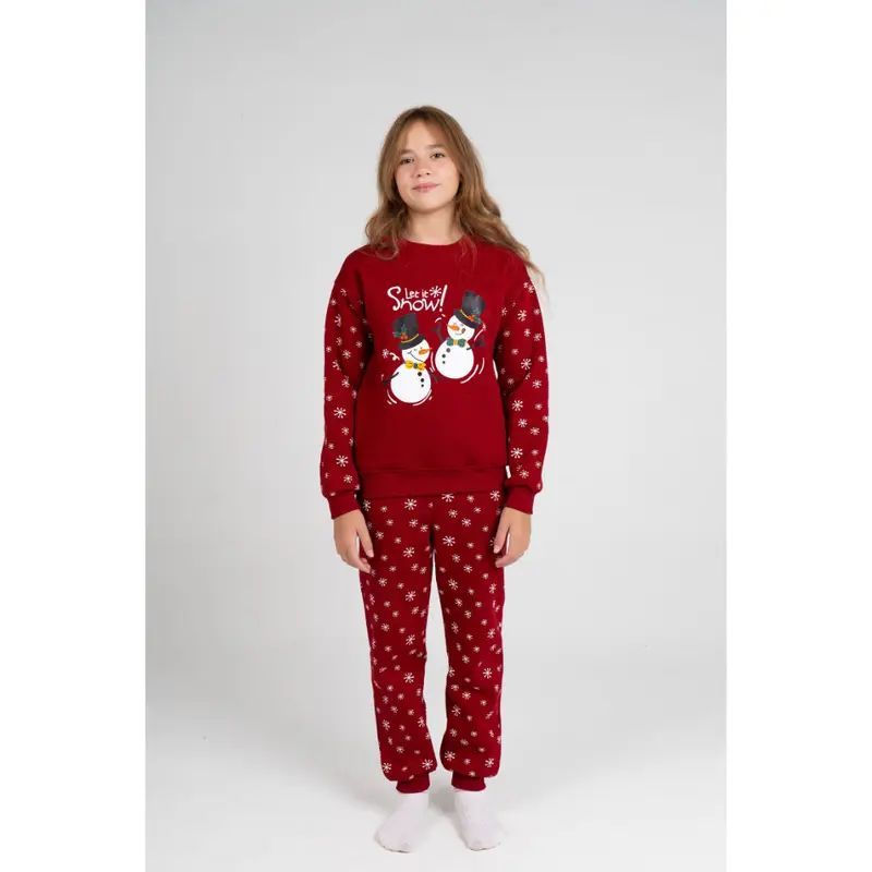 Girls Cooton Pajama Set  Maroon with Let it Snow Design