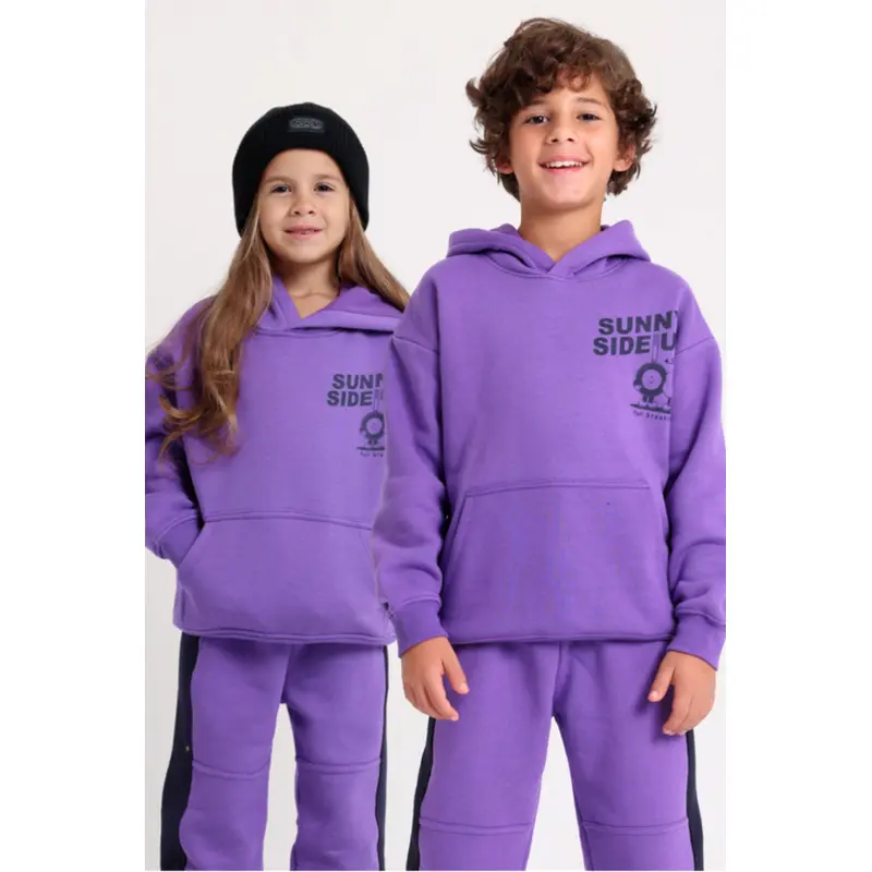 Girls Cotton Hoodie  Purple with "Sunny Side Up" Print