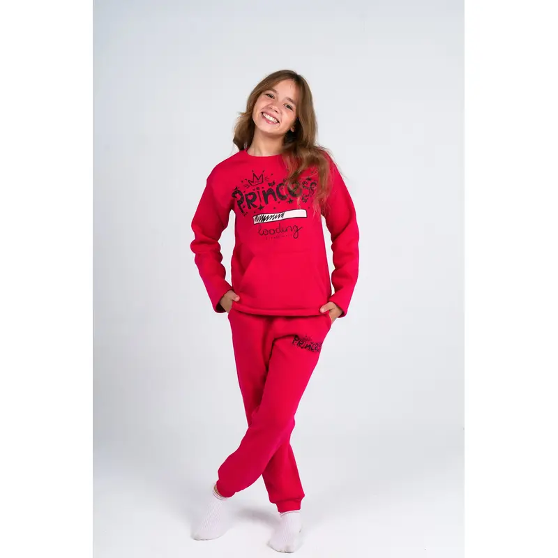 Girls Cotton Pajama Set  Fuchsia with "Princess" Print