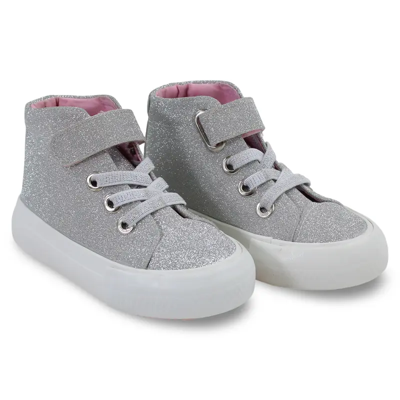 Girls Leather Half Boots  Grey with Glitter