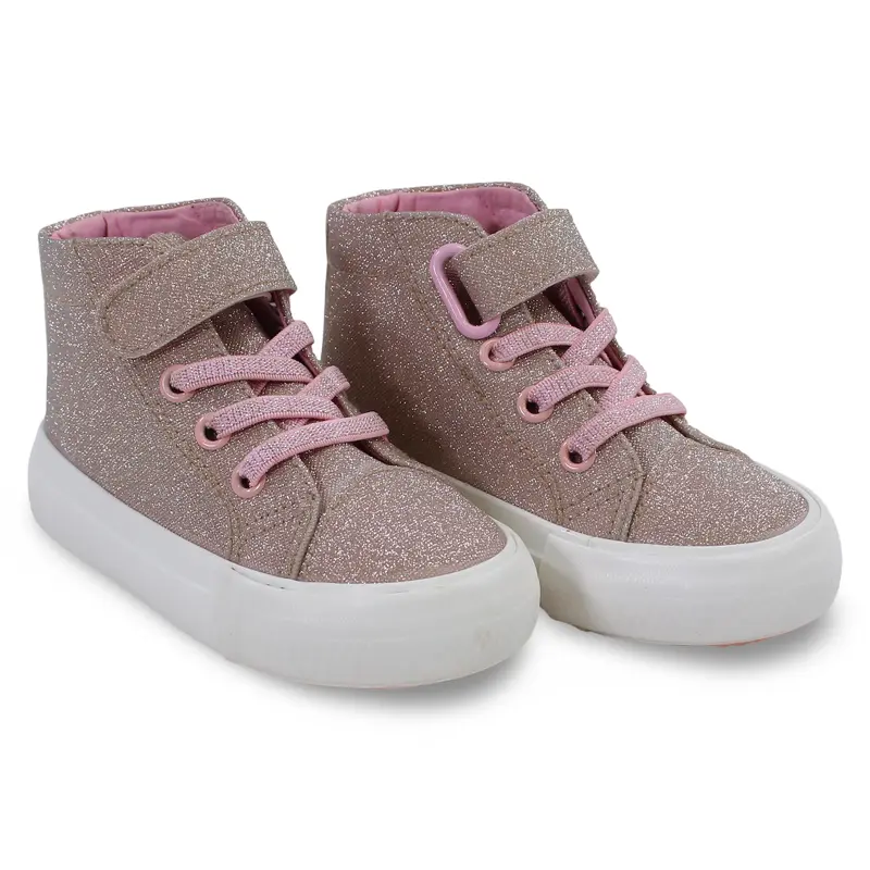 Girls Leather Half Boots  Pink with Glitter