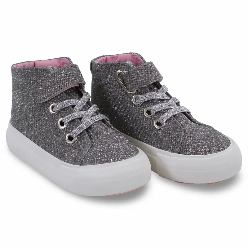 Girls Leather Half Boots  Silver with Glitter