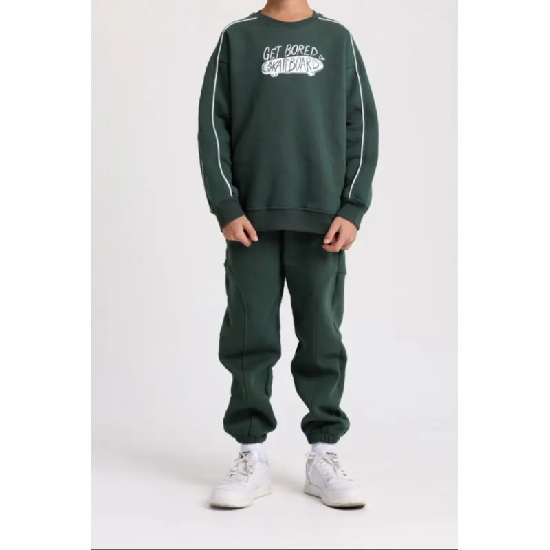 Unisex Cotton Sweatshirt  Olive with "Get Bored Skateboard" Print