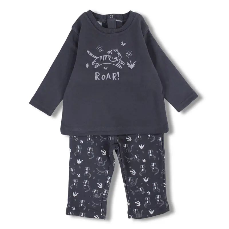 Baby Boys Cotton 2-Piece Outfit Set  Dark Grey with ROAR! Print