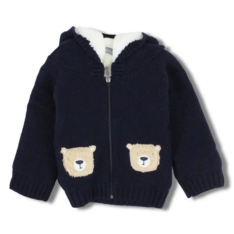 Baby Boys Wool Jacket  Navy with Bear Design