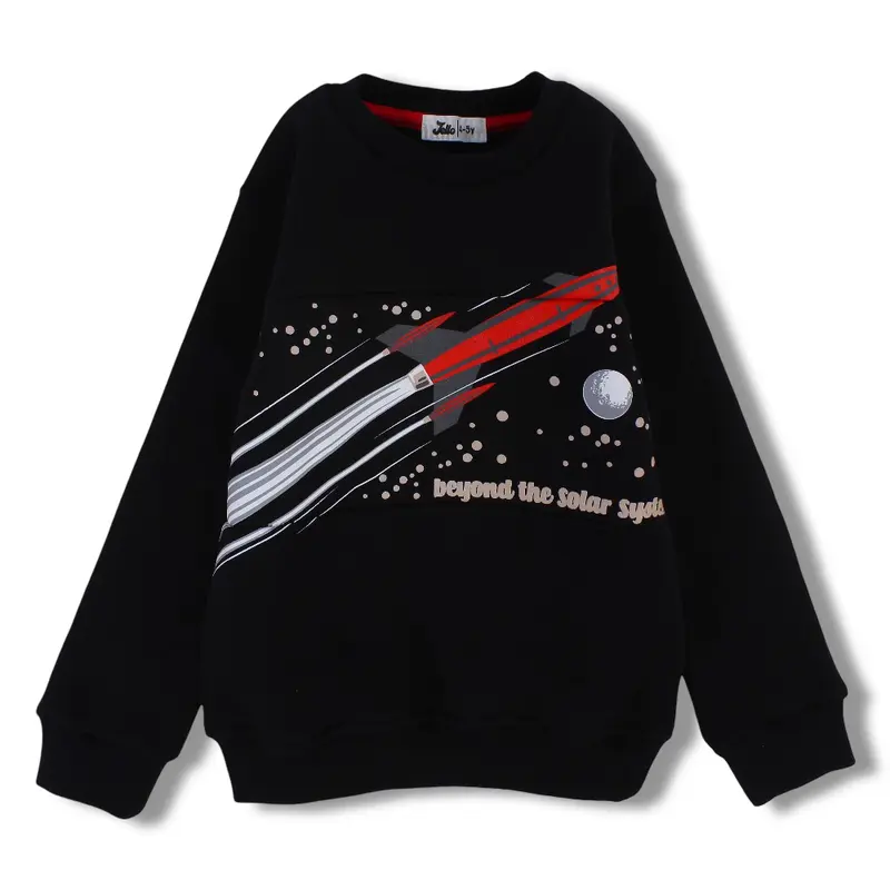 Boys Cotton Sweatshirt  Black with Beyond the Solar System Print