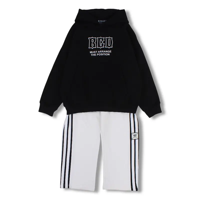 Boys Cotton Two-Piece Outfit Set  Black/White with BCD Print