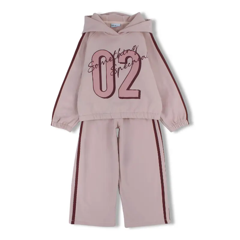 Girls Cotton Two-Piece Outfit Set  Pink with Something Special 02 Print
