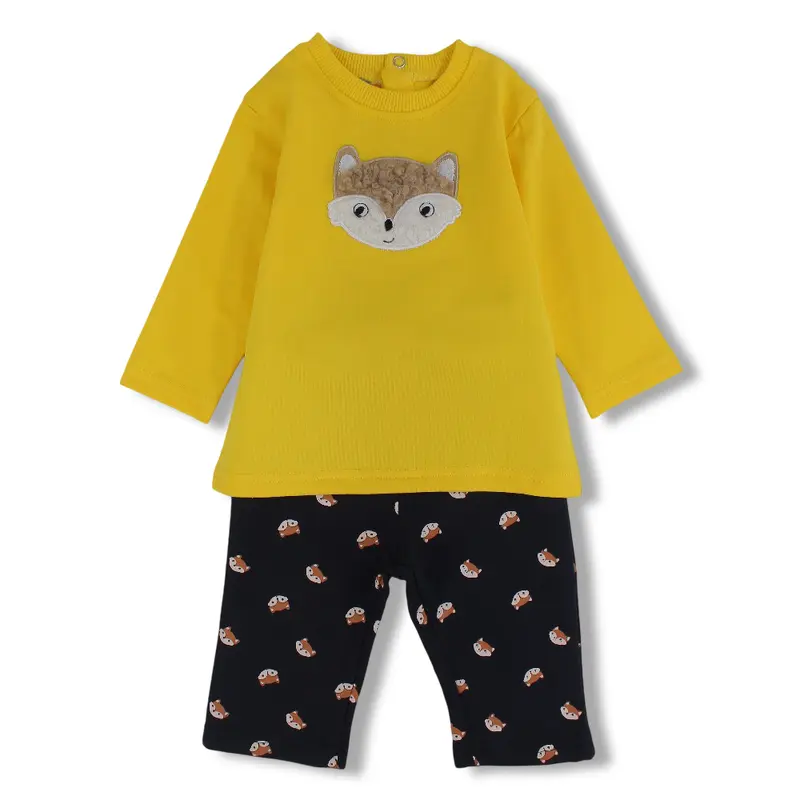 Baby Boys Cotton 2-Piece Outfit Set  Yellow/Navy with Fox Design