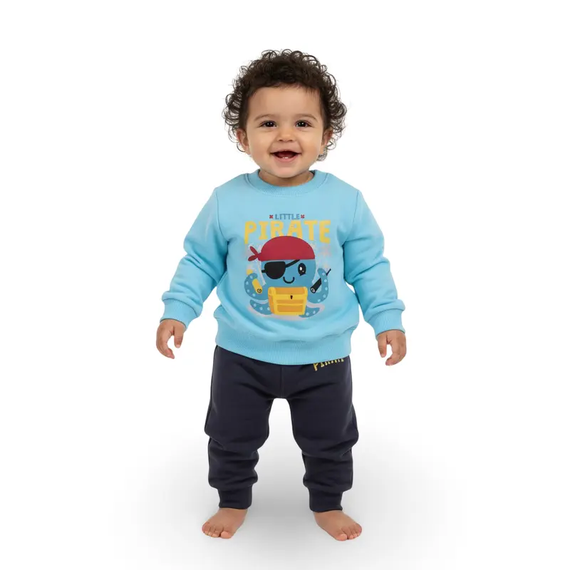 Baby Boys Cotton Pajama Set  Aqua/Navy with Little Pirate Octopus Design