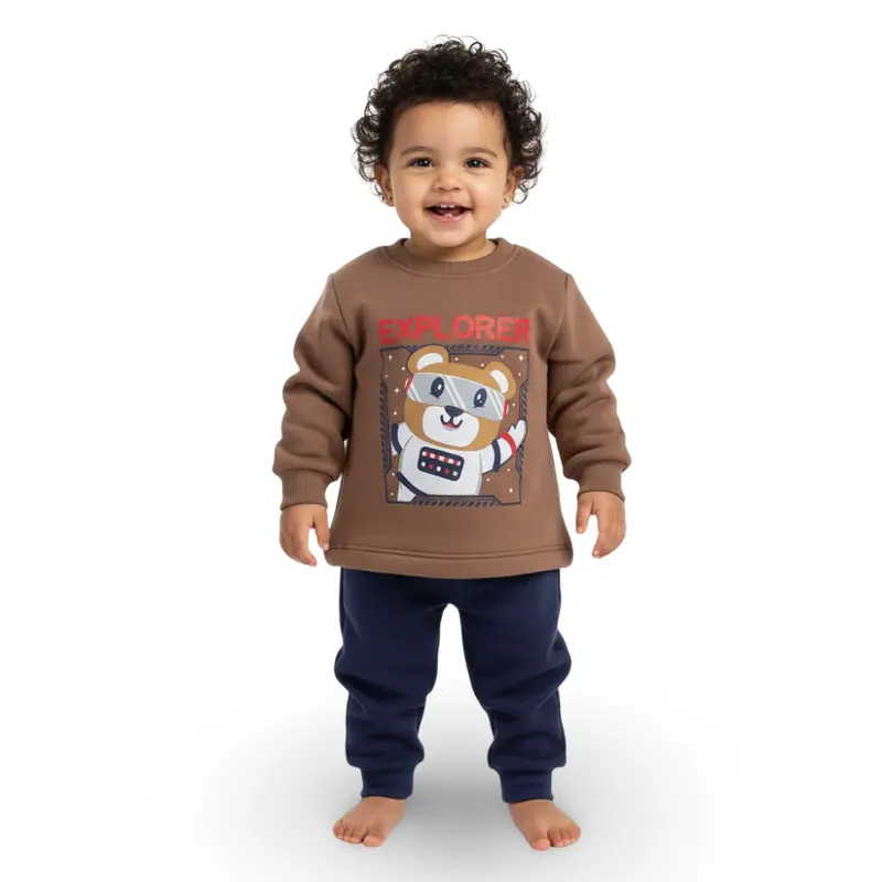 Baby Boys Cotton Pajama Set  Brown/Navy with Explorer Bear Print