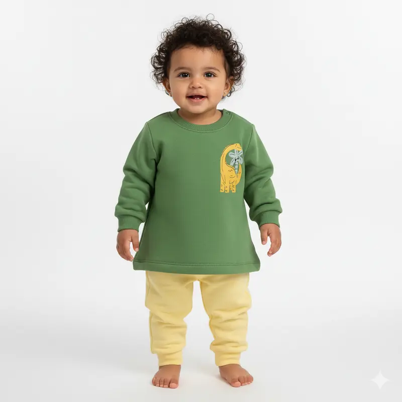 Baby Boys Cotton Pajama Set  Green/Yellow with Dinosaur Design