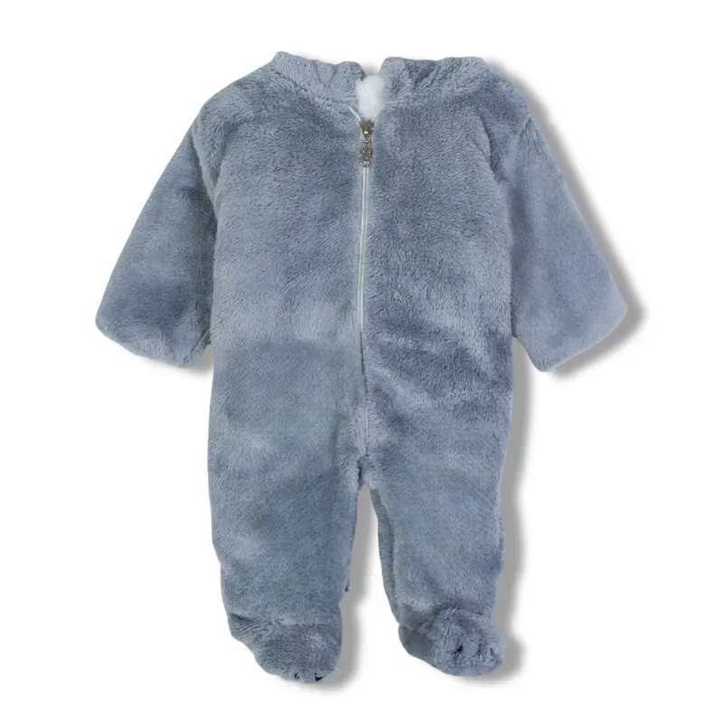 Baby Girls Fleeced Baby Footie  Grey with Bunny Face & Ears Hoodie Design