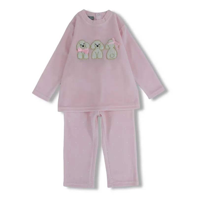 Baby Girls Velvet 2-Piece Outfit Set  Pink with Cute Poodles Design