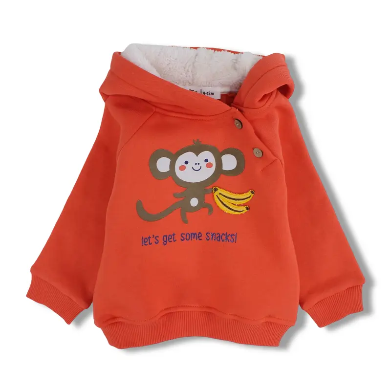 Boys Cotton Hoodie  Orange with Monkey & Bananas Print