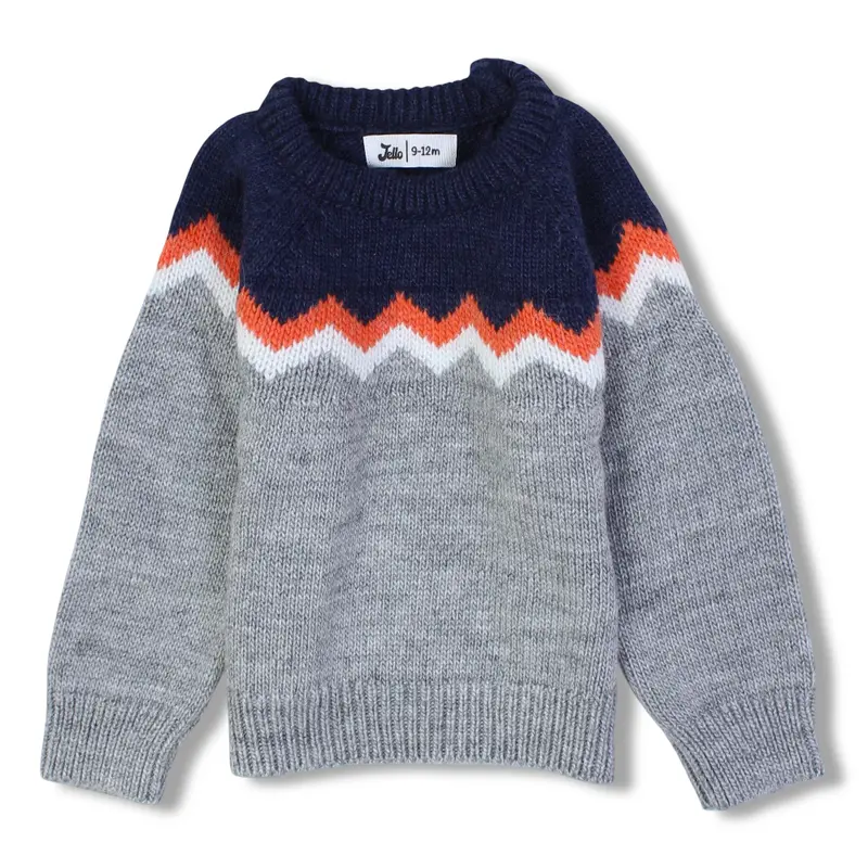 Boys Wool Pullover  Navy/Grey Chevron Knit Design