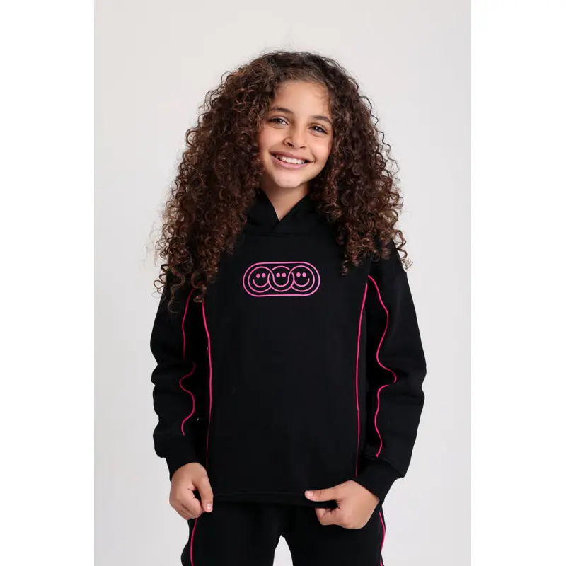 Girls Cotton Hoodie - Black with "Play Couture" Print