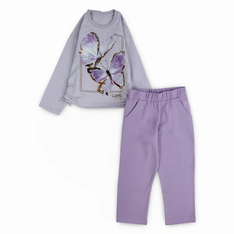 Girls Cotton Pajama Set - Butterfly Print