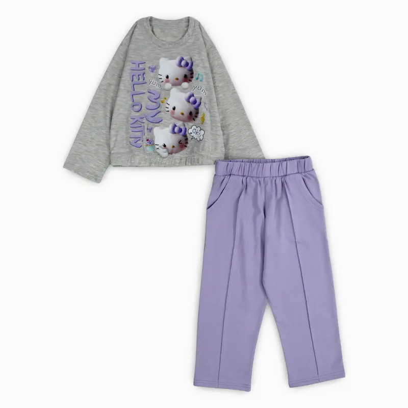 Girls Cotton Pajama Set - "Hello Kitty" Print