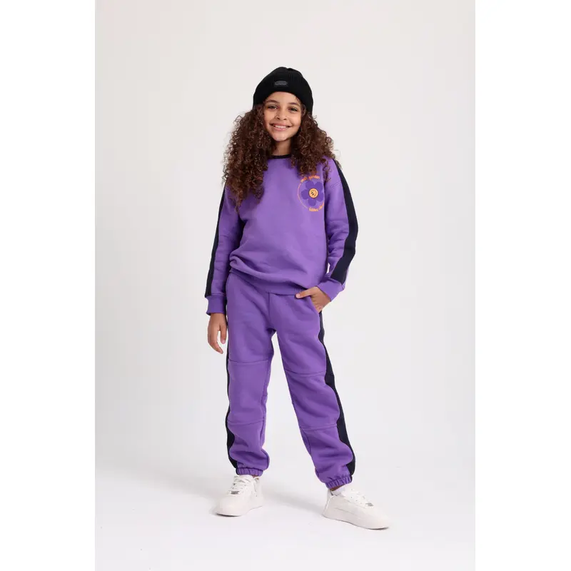 Girls Cotton Sweatpants - Purple & Navy