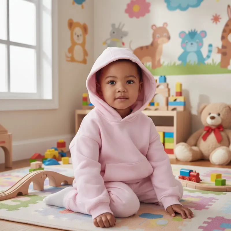 Girls Plain Cotton Hoodie - Pink