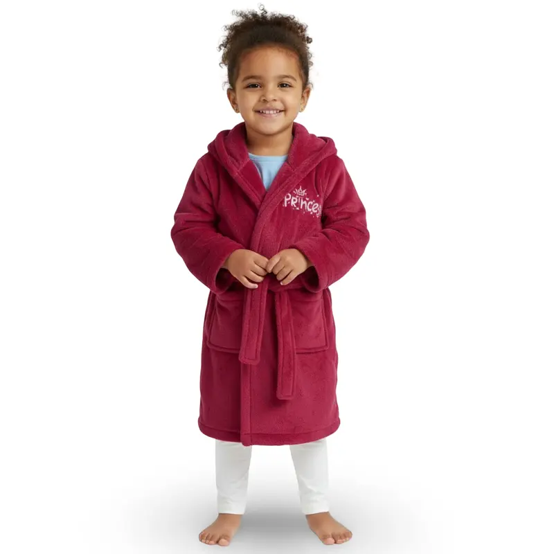 Girls Velvet Robe  Fuchsia with Princess Design