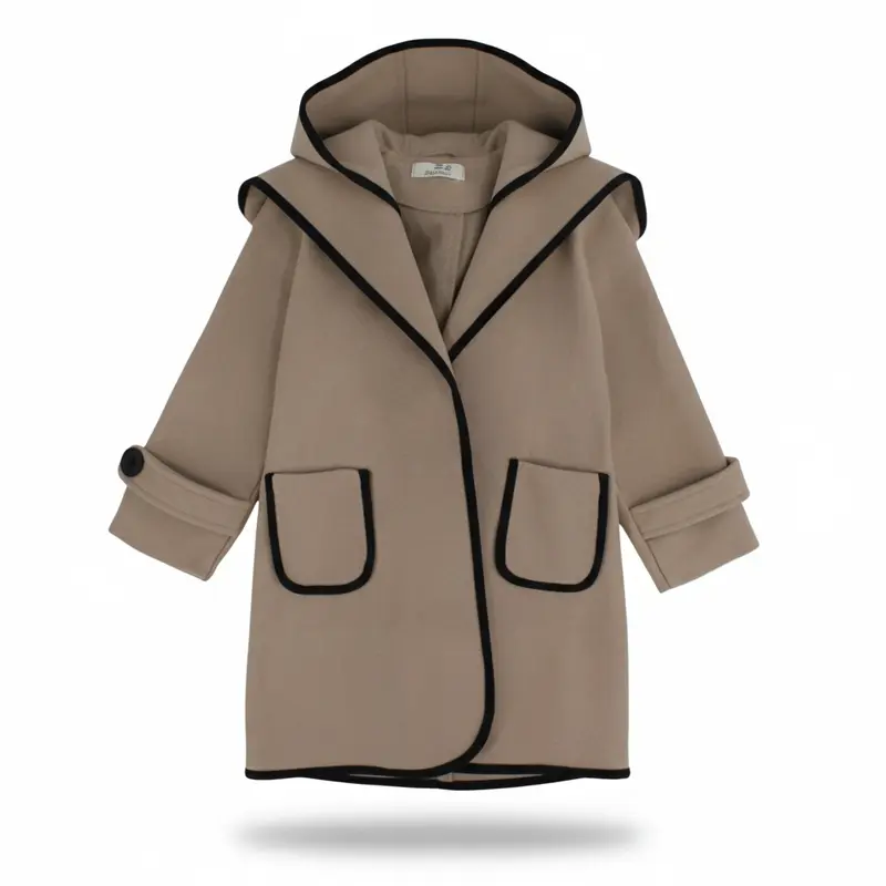 Girls Wool Coat  Black Trim Details