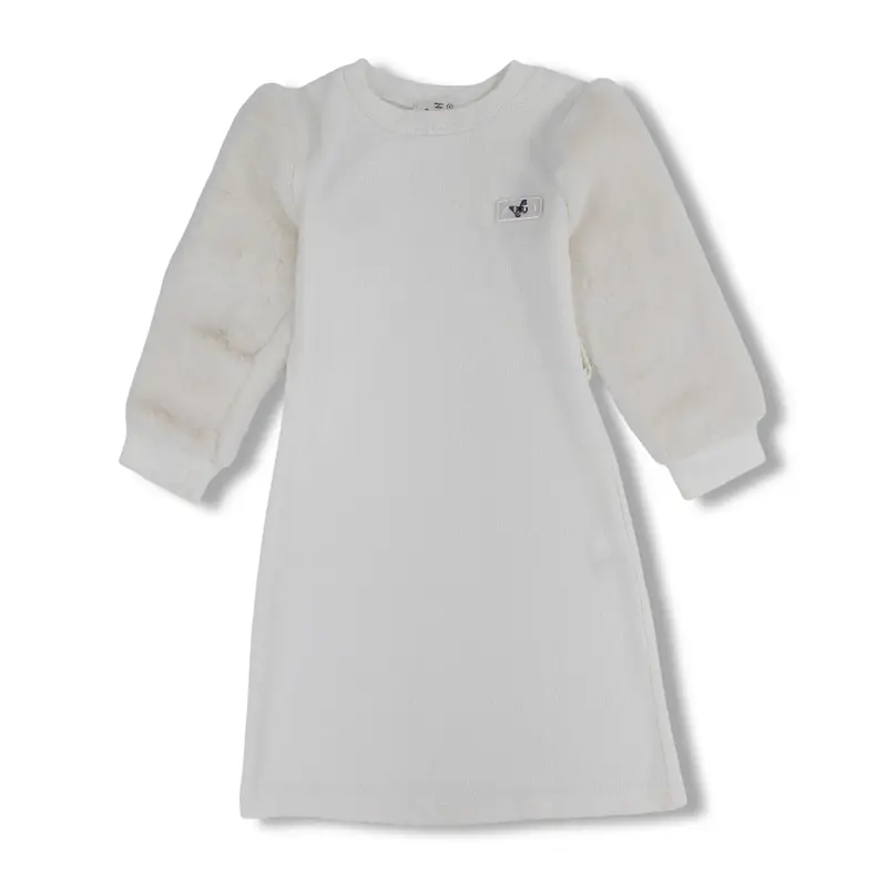Girls Wool Dress   Faux Fur Sleeves