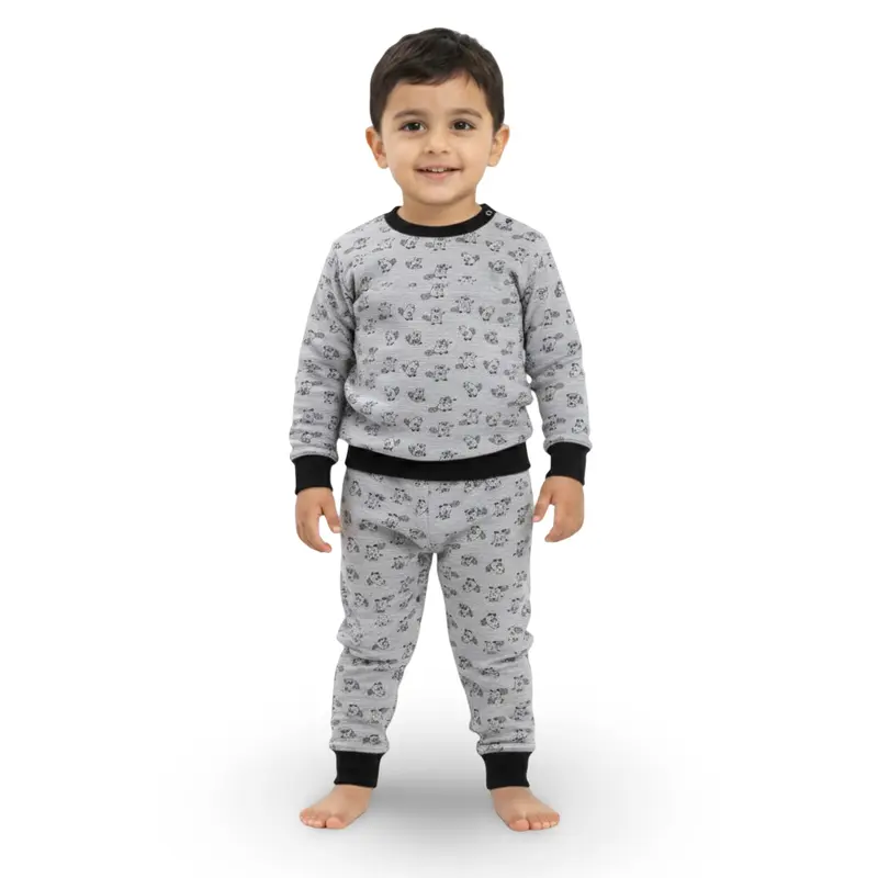 Unisex Baby Cotton Pajama Set  Grey with Squirrels Print