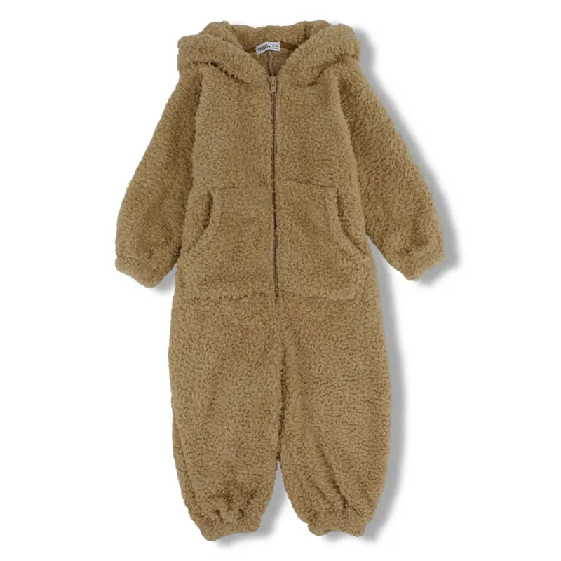 Unisex Fleeced Hooded Onesie Pajama  Camel