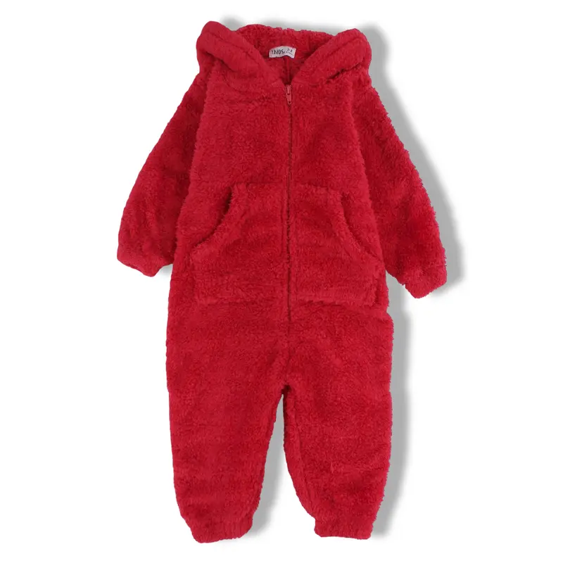 Unisex Fleeced Hooded Onesie Pajama  Red