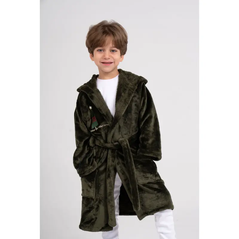 Unisex Velvet Robe - Dark Green with "Winter Wonderland" Design