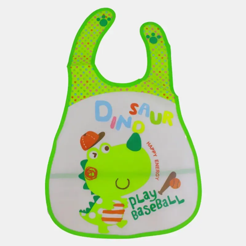 Baby Bib  Neon Green with Dinosaur Design
