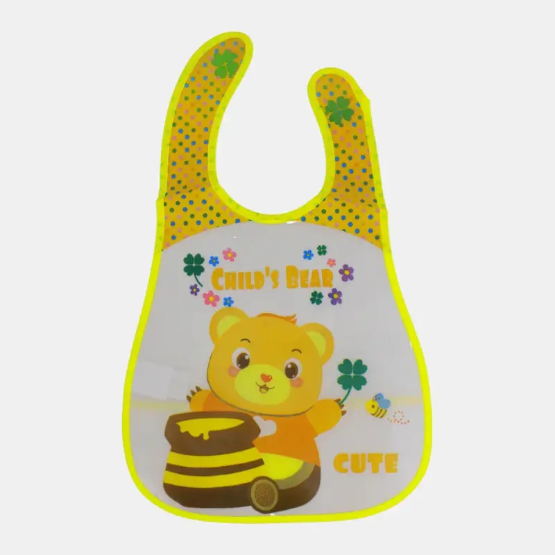 Baby Bib  Yellow with Honey Eating Bear Design