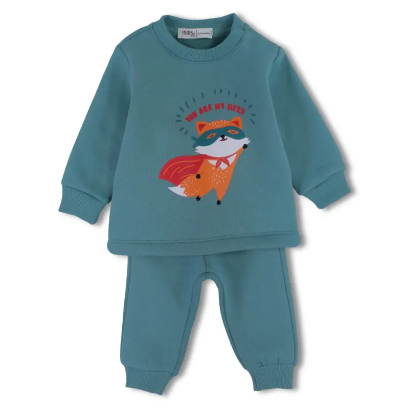 Baby Boys Cotton Pajama Set  Mint with You Are My Hero Fox Print