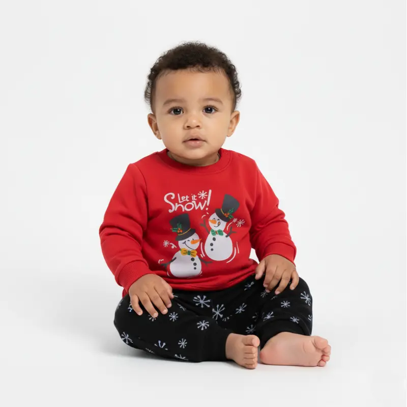 Baby Boys Cotton Pajama Set  Red with Let It Snow! Snowmen Print