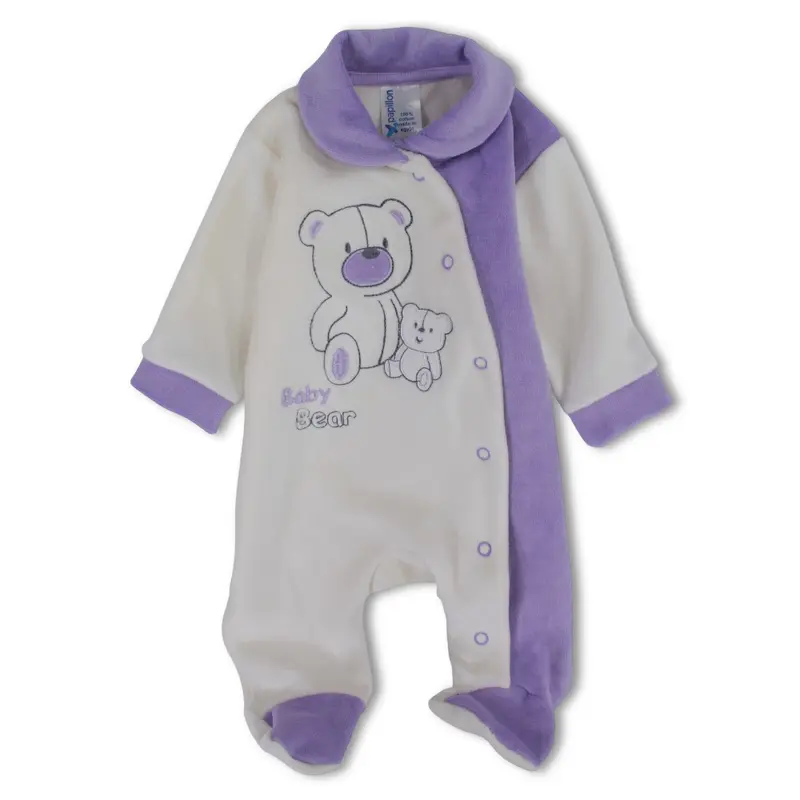 Baby Girls Velvet Baby Footie - Bear Design