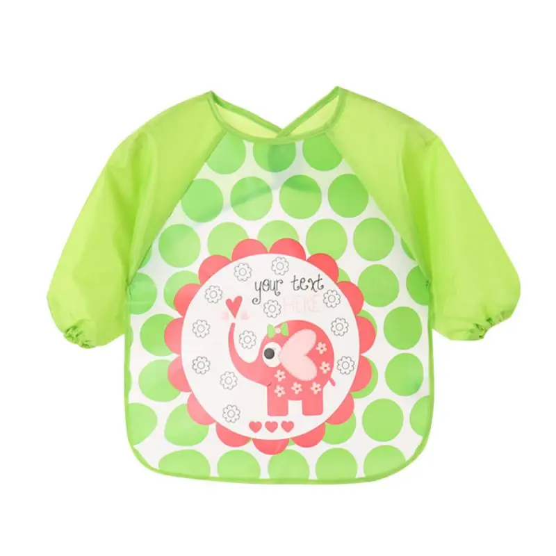 Baby Long-Sleeved Bib  Green with Elephant Design