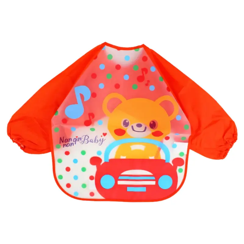 Baby Long-Sleeved Bib  Orange with Bear Design