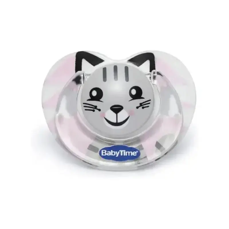 Baby Time Silicone Round Soother with Cap Size 1 - Cat Design