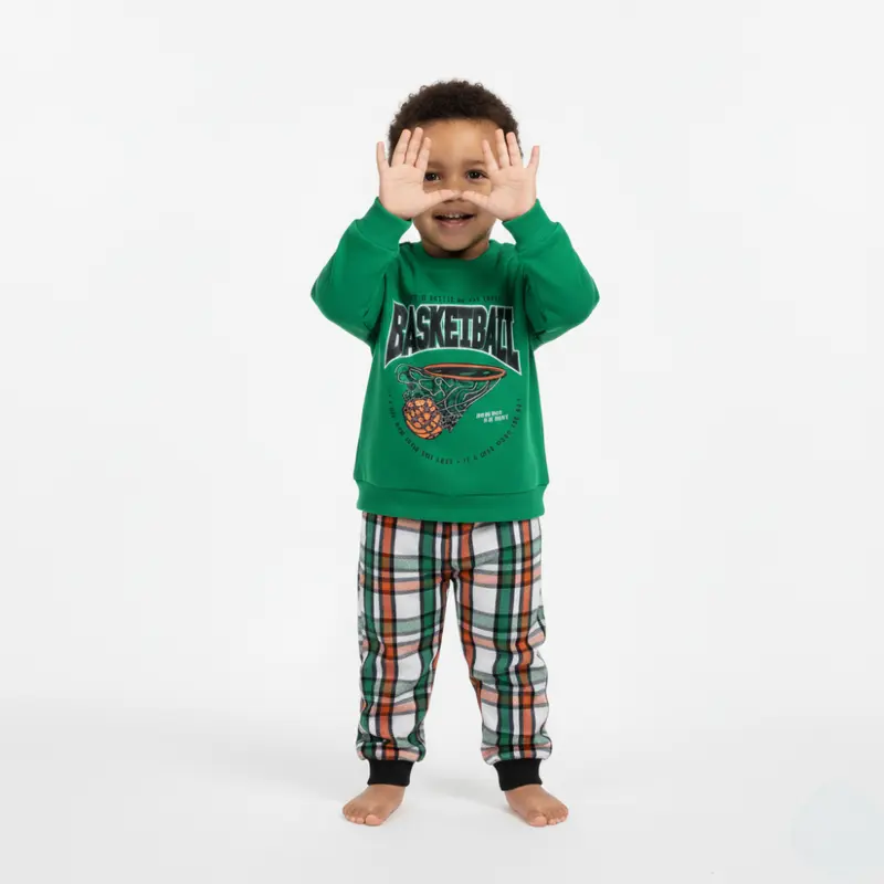 Boys Cotton Pajama Set  Green with Basketball Print