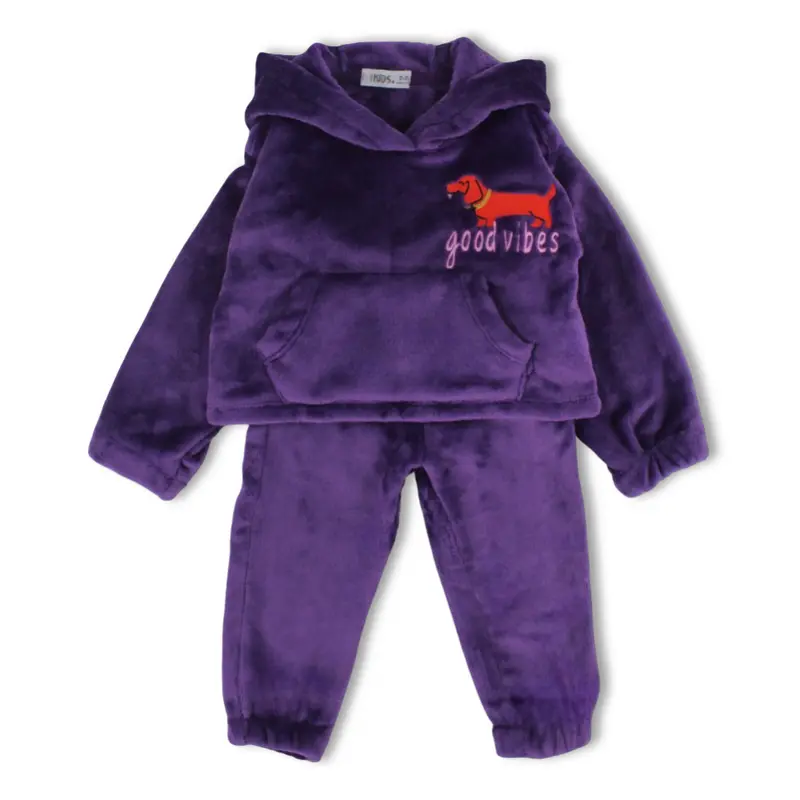 Girls Velvet Pajama Set   Purple with Good Vibes  Design