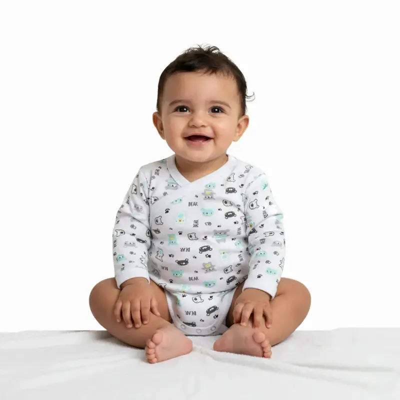 Unisex Baby Cotton Long-Sleeved Wrap-Over Printed Bodysuit - Assorted Prints