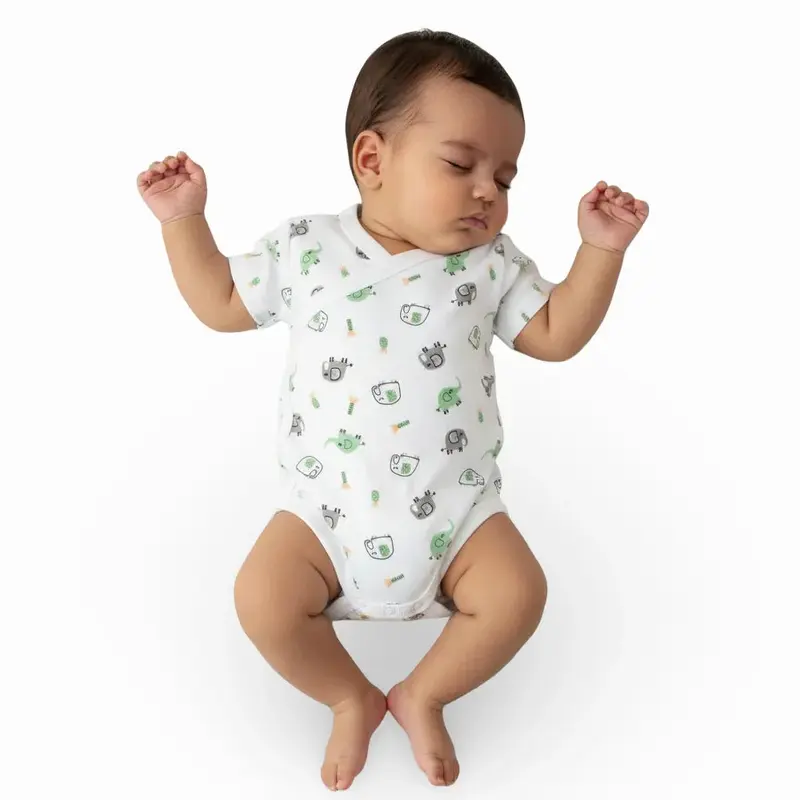 Unisex Baby Cotton Short-Sleeved Wrap-Over Printed Bodysuit - Assorted Prints