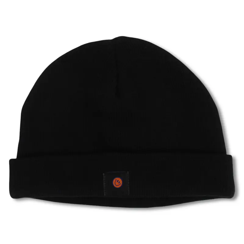 Unisex Wool Ice Cap - Black with Smiley Face Appliqued