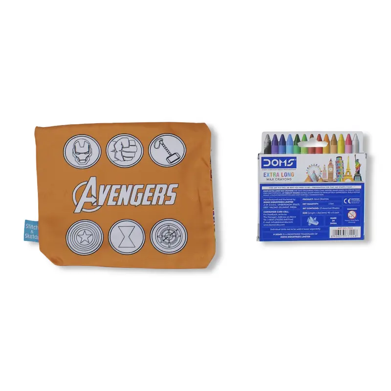 Avengers Coloring Pencil Case with Extra Long Wax Crayons 12 Colours + 1 Silver