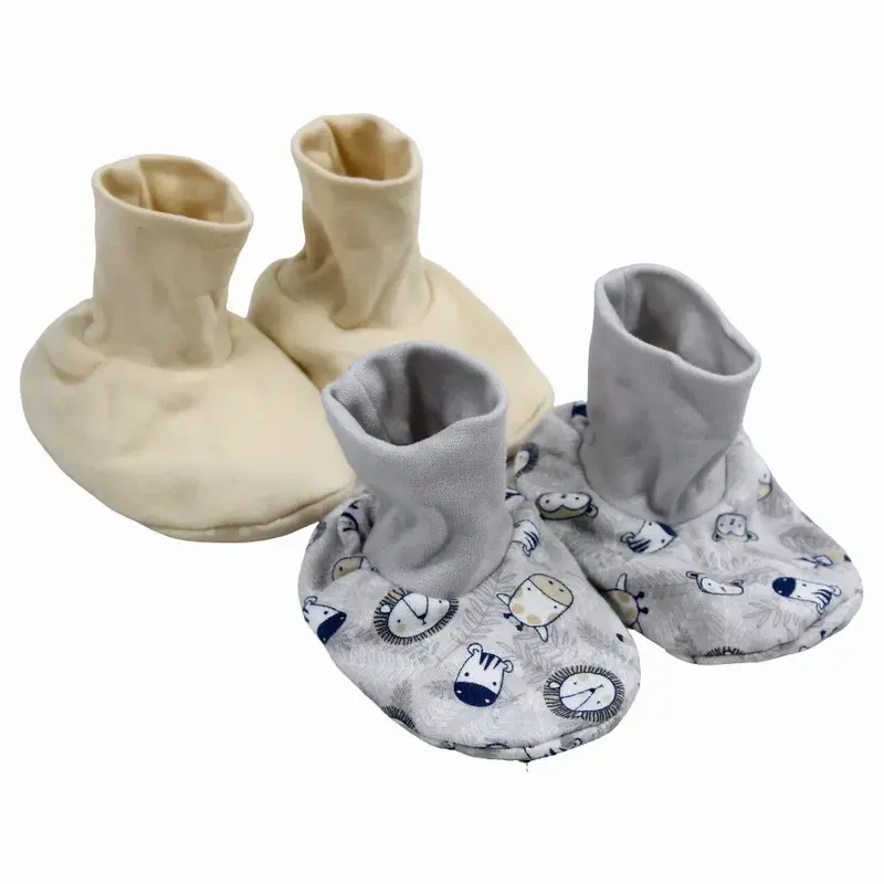 Baby Boys Cotton Footies   Beige & Grey with Animal Design (2Pcs)