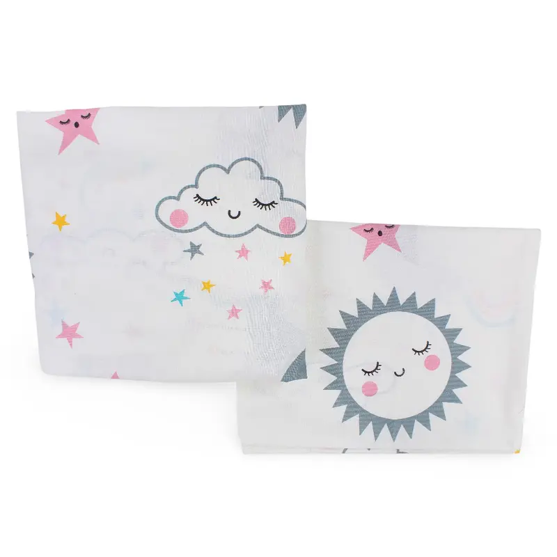 Cotton Bed Sheets  Off White with Sun, Stars & Clouds Print